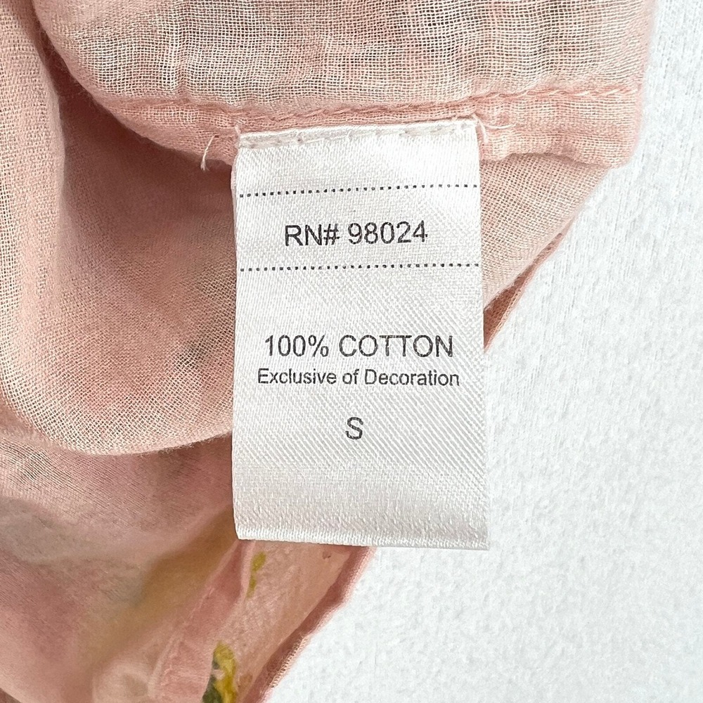 ANTHROPOLOGIE Love The Label Rosette Babydoll Top S Pink Floral Puff Sleeve Boho - Picture 12 of 16
